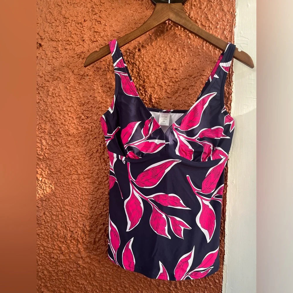 Women’s Lascana For Venus Swim Tankini Top Size 10 Navy/Pink Floral Underwire